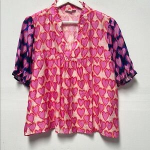 THML Pink and Navy Heart Blouse